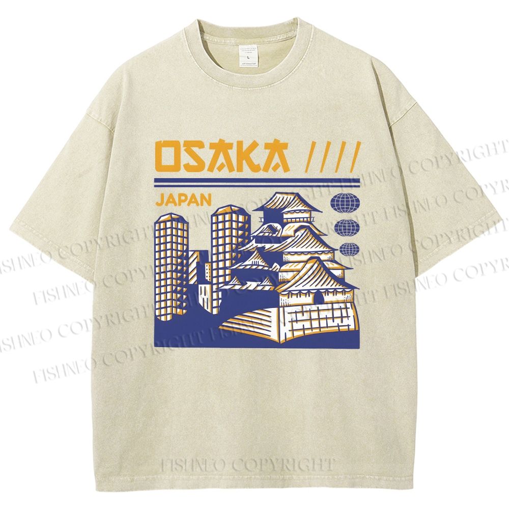 Unisex Japanese Architecture Printed Washed Tee