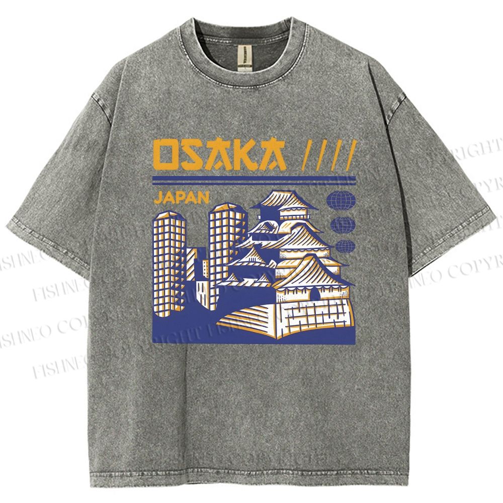 Unisex Japanese Architecture Printed Washed Tee