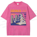 Unisex Japanese Architecture Printed Washed Tee