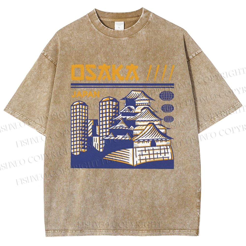 Unisex Japanese Architecture Printed Washed Tee