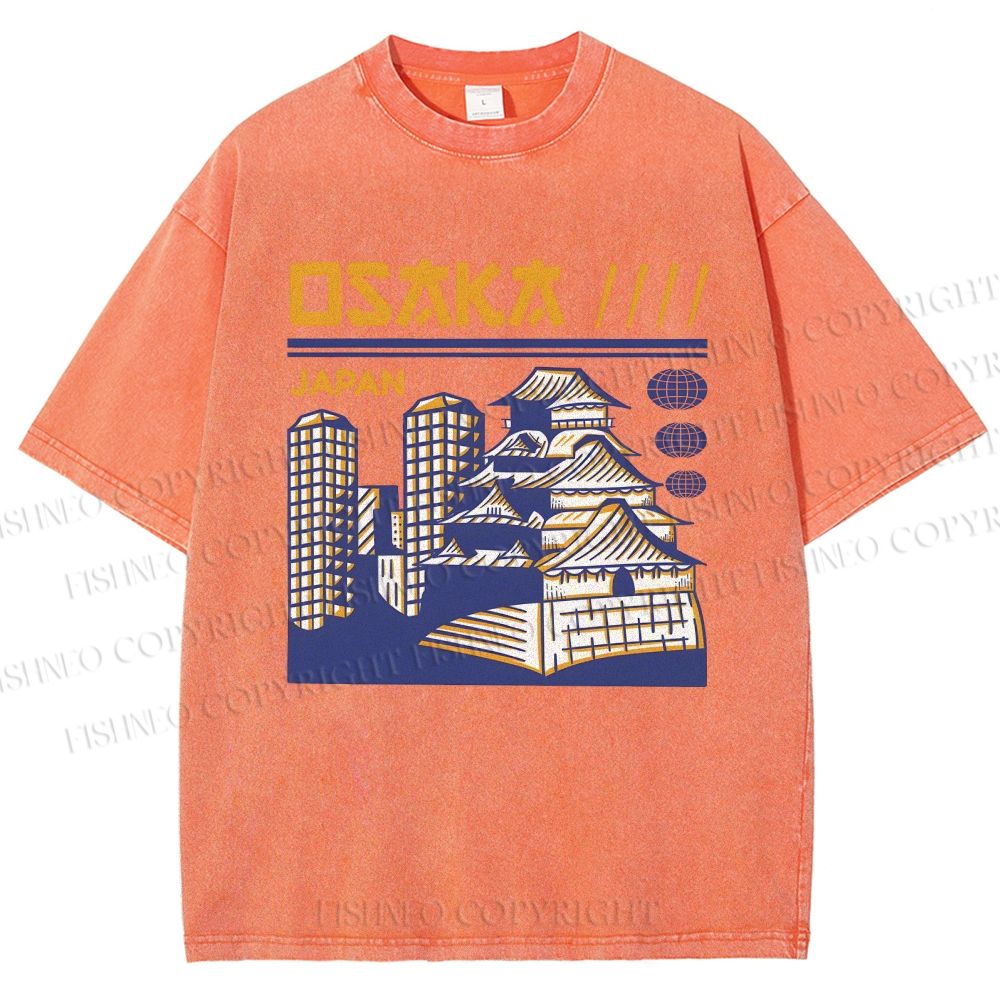 Unisex Japanese Architecture Printed Washed Tee