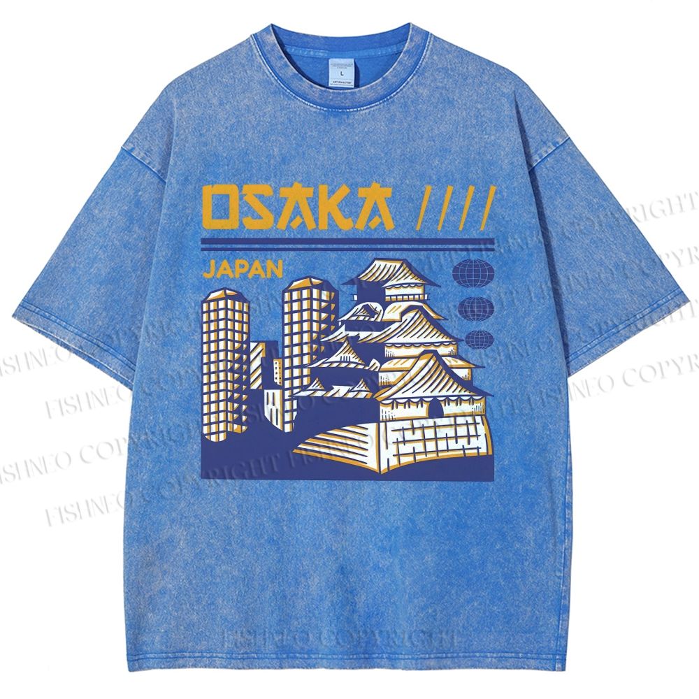 Unisex Japanese Architecture Printed Washed Tee