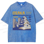 Unisex Japanese Architecture Printed Washed Tee
