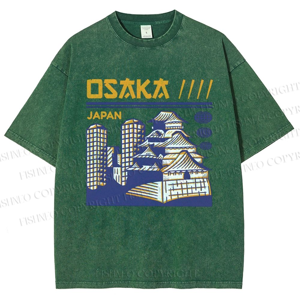 Unisex Japanese Architecture Printed Washed Tee