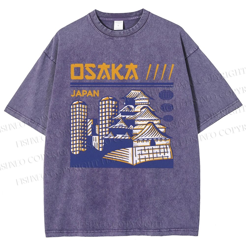 Unisex Japanese Architecture Printed Washed Tee