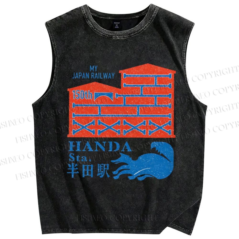 Unisex Handa Printed Washed Tank Top