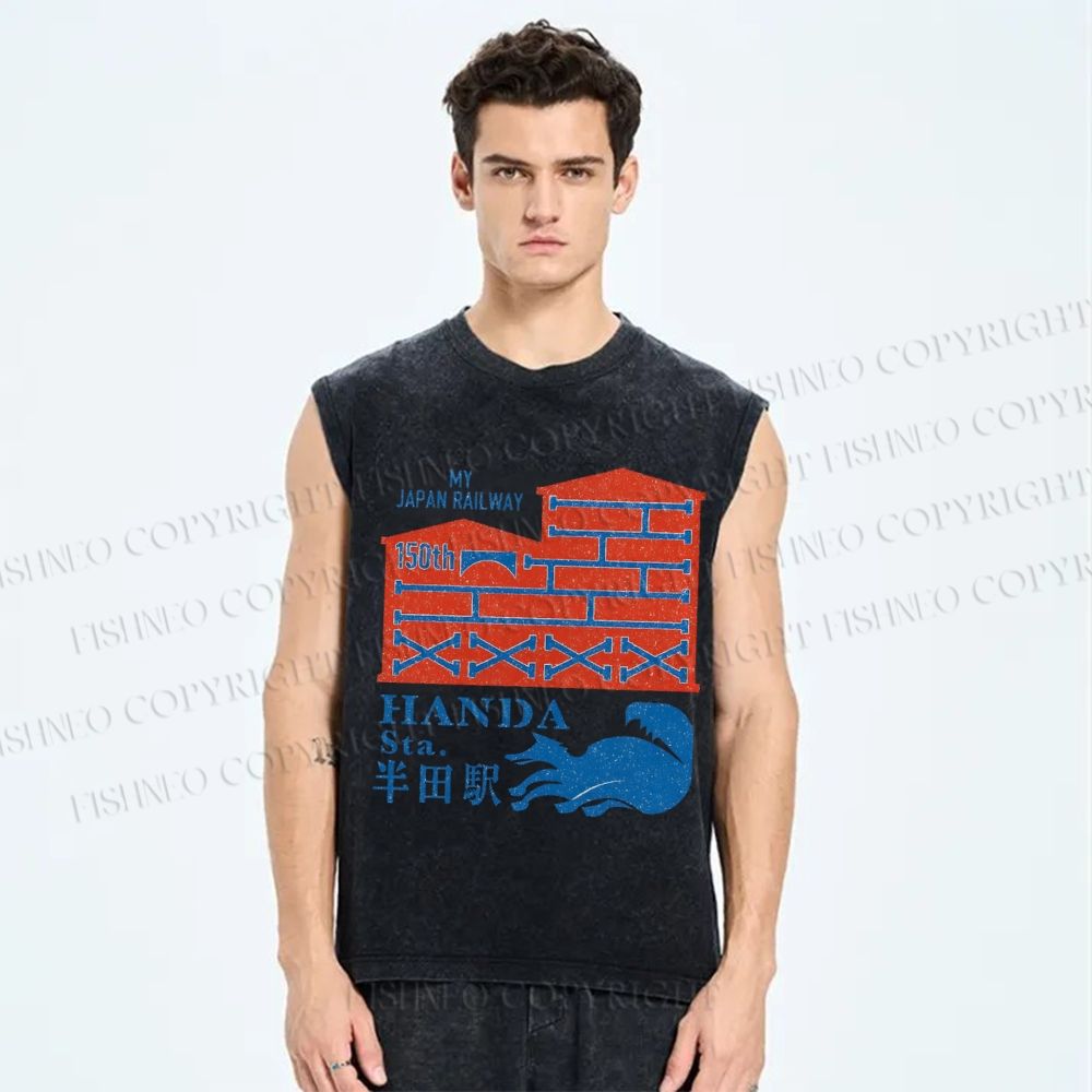 Unisex Handa Printed Washed Tank Top