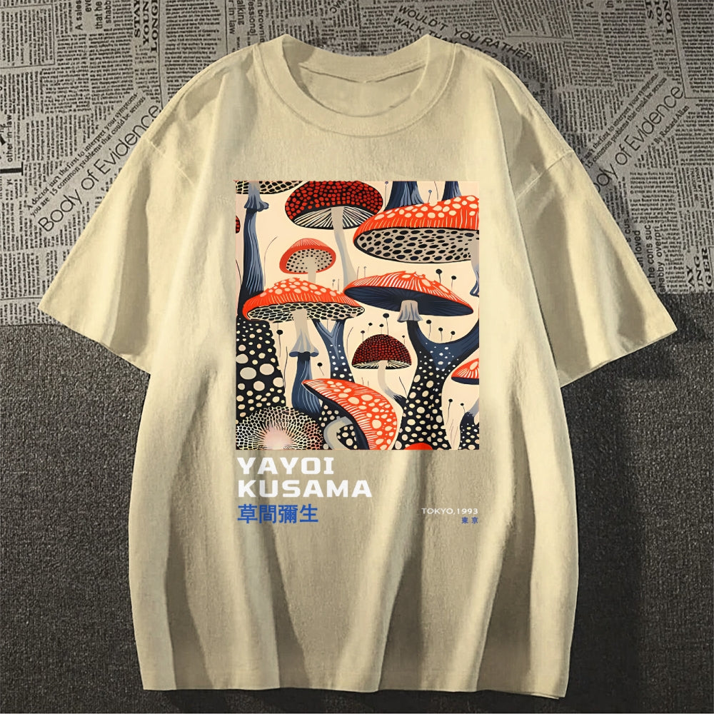 Yayoi Kusama Mushroom Vintage Wash Japanese Cotton casual T-shirt