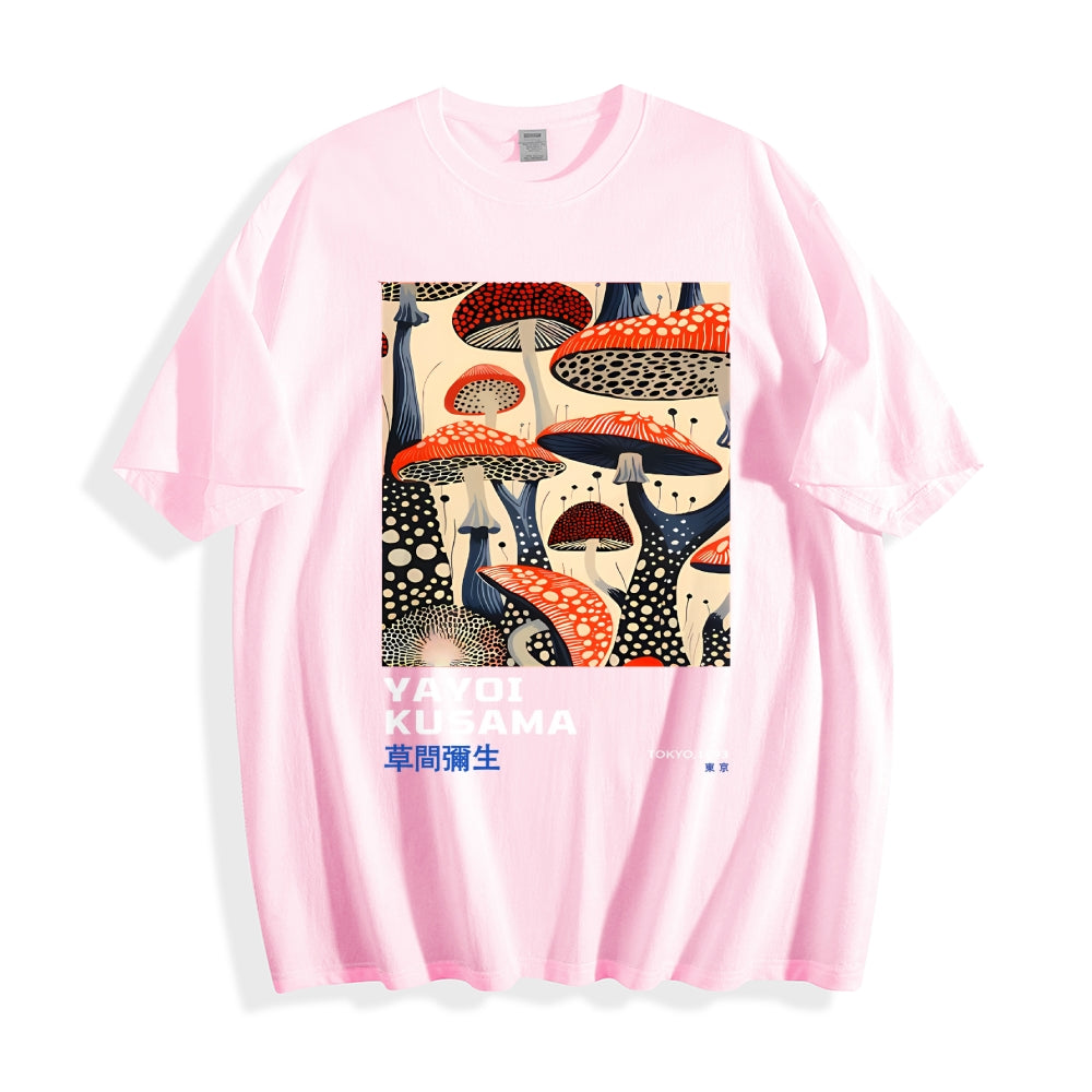Yayoi Kusama Mushroom Vintage Wash Japanese Cotton casual T-shirt
