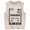 Unisex Osaka Boarding Card Vintage Printed Washed Tank Top