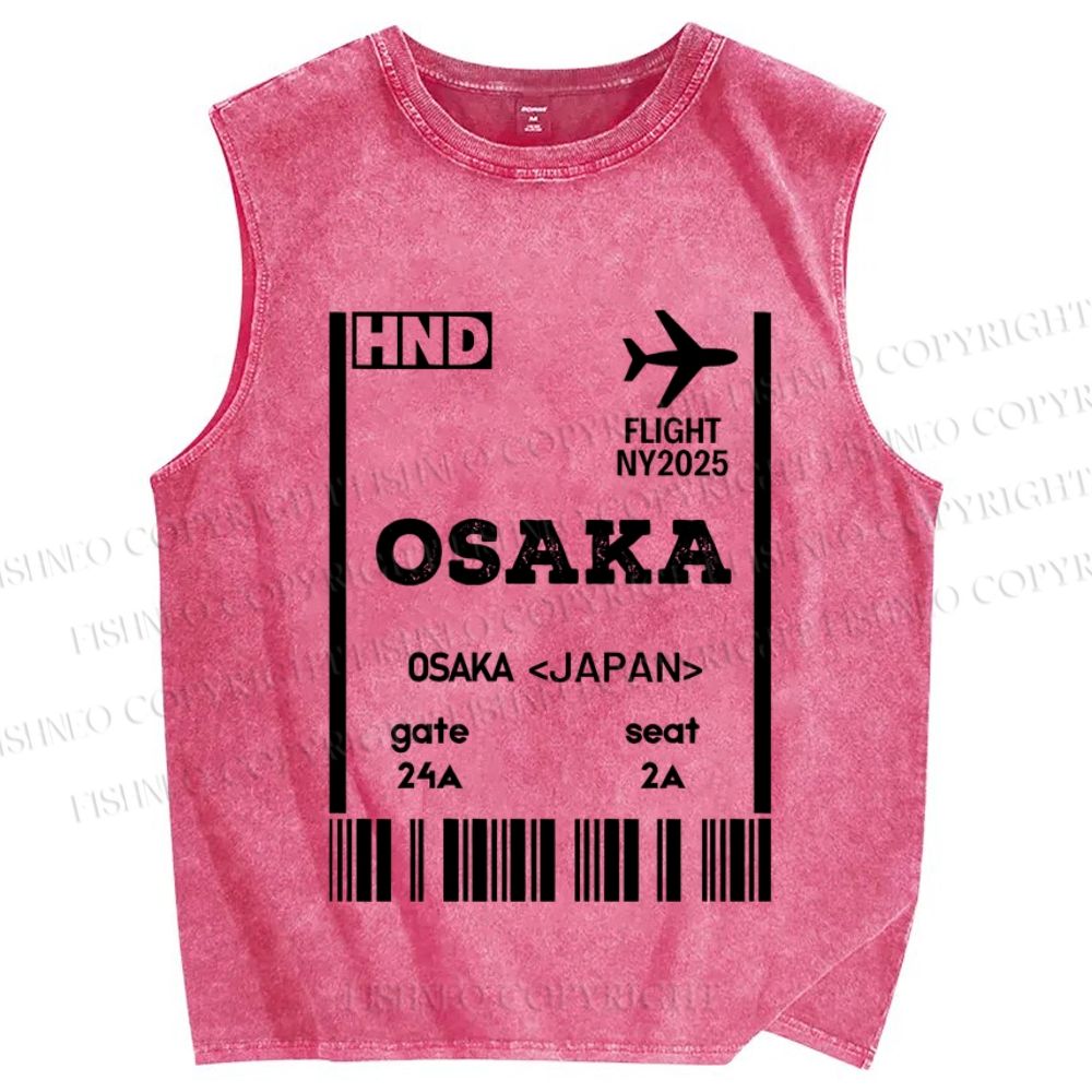 Unisex Osaka Boarding Card Vintage Printed Washed Tank Top