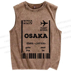 Unisex Osaka Boarding Card Vintage Printed Washed Tank Top