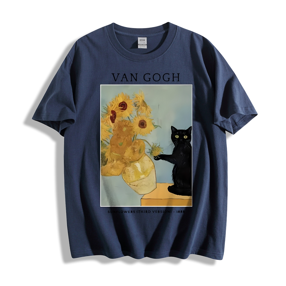 Black Cat With Sunflowers Classic T-Shirt