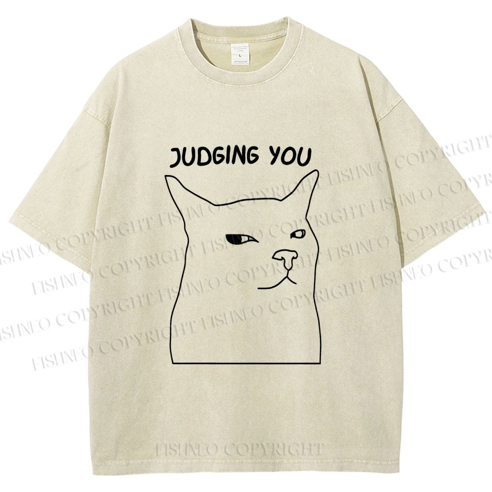 Unisex Funny Cat Judging You Printed Washed Tee