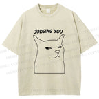 Unisex Funny Cat Judging You Printed Washed Tee