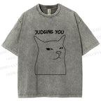 Unisex Funny Cat Judging You Printed Washed Tee