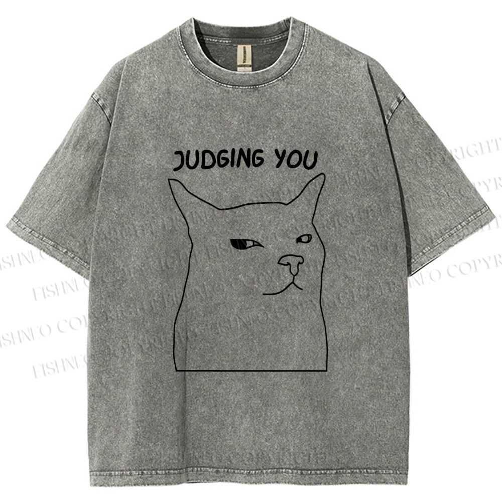 Unisex Funny Cat Judging You Printed Washed Tee
