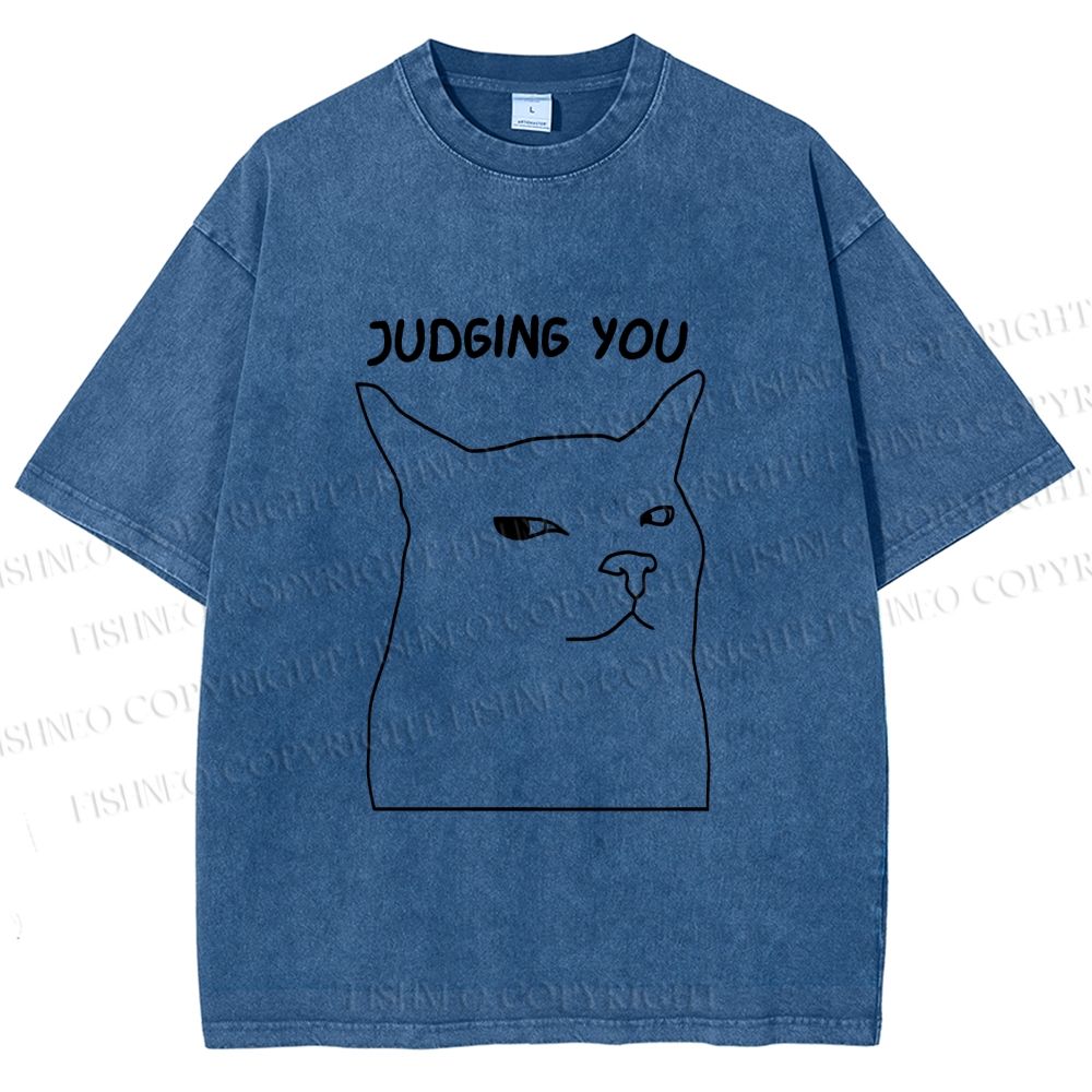 Unisex Funny Cat Judging You Printed Washed Tee