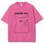 Unisex Funny Cat Judging You Printed Washed Tee