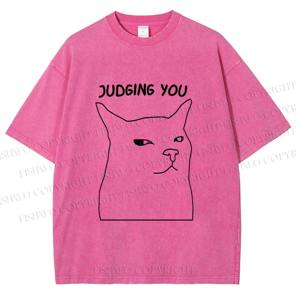 Unisex Funny Cat Judging You Printed Washed Tee
