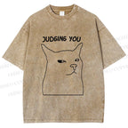 Unisex Funny Cat Judging You Printed Washed Tee