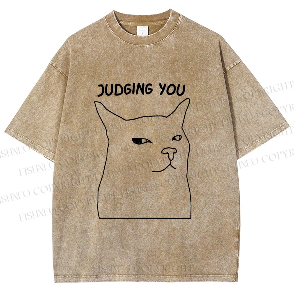 Unisex Funny Cat Judging You Printed Washed Tee