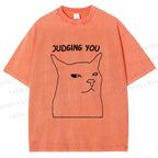 Unisex Funny Cat Judging You Printed Washed Tee