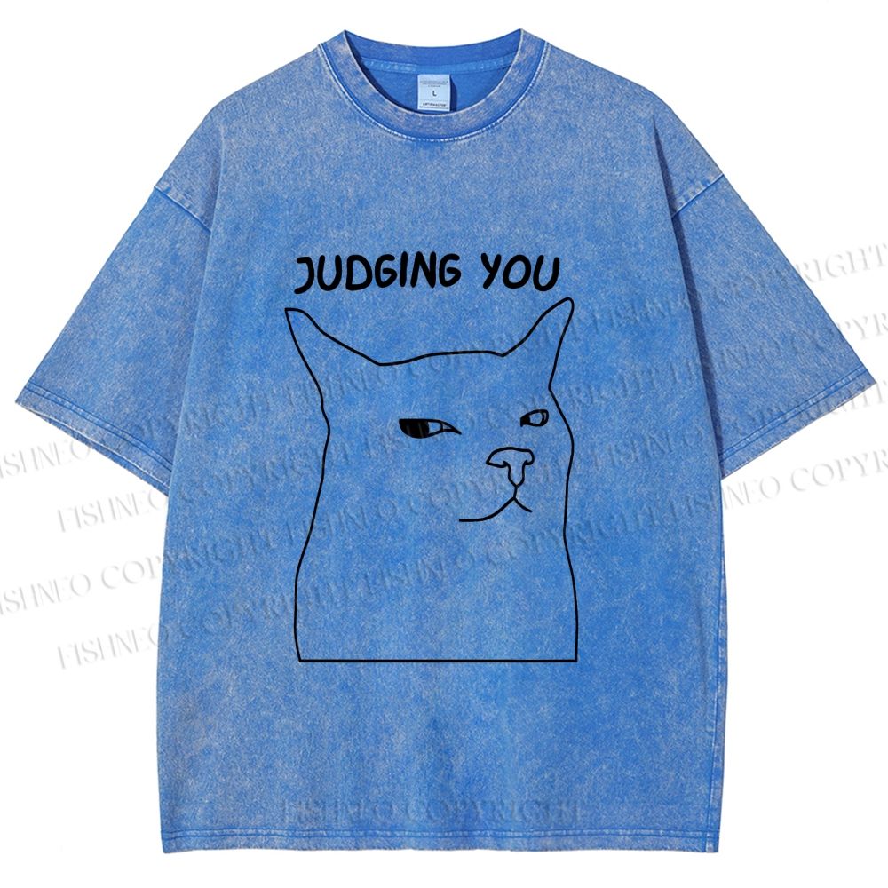 Unisex Funny Cat Judging You Printed Washed Tee