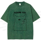 Unisex Funny Cat Judging You Printed Washed Tee