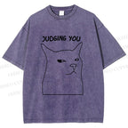 Unisex Funny Cat Judging You Printed Washed Tee