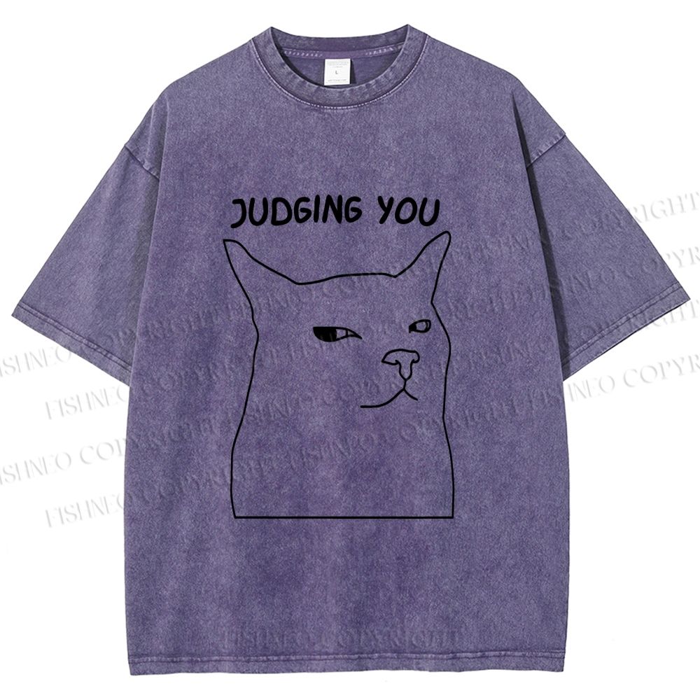 Unisex Funny Cat Judging You Printed Washed Tee