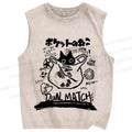 Unisex Vintage Cat In Plastic Bag Graffiti Printed Washed Tank Top