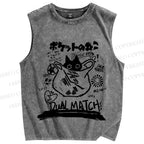 Unisex Vintage Cat In Plastic Bag Graffiti Printed Washed Tank Top