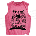 Unisex Vintage Cat In Plastic Bag Graffiti Printed Washed Tank Top