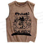 Unisex Vintage Cat In Plastic Bag Graffiti Printed Washed Tank Top