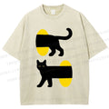 Unisex Cartoon Black Cat Printed Washed Tee