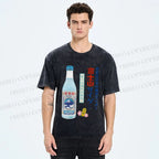 Unisex Japanese Mount Fuji Drink Printed Washed Tee