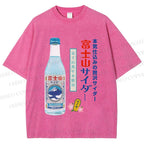 Unisex Japanese Mount Fuji Drink Printed Washed Tee