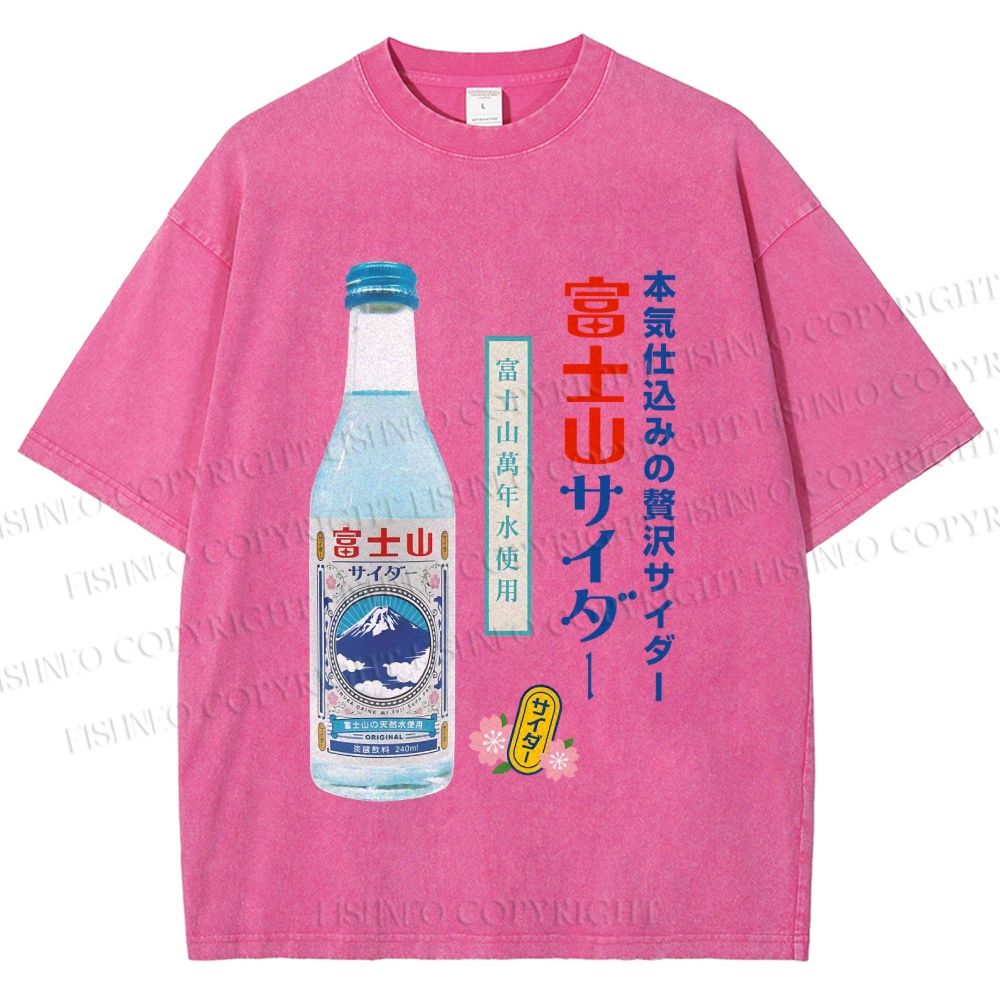 Unisex Japanese Mount Fuji Drink Printed Washed Tee