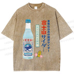 Unisex Japanese Mount Fuji Drink Printed Washed Tee