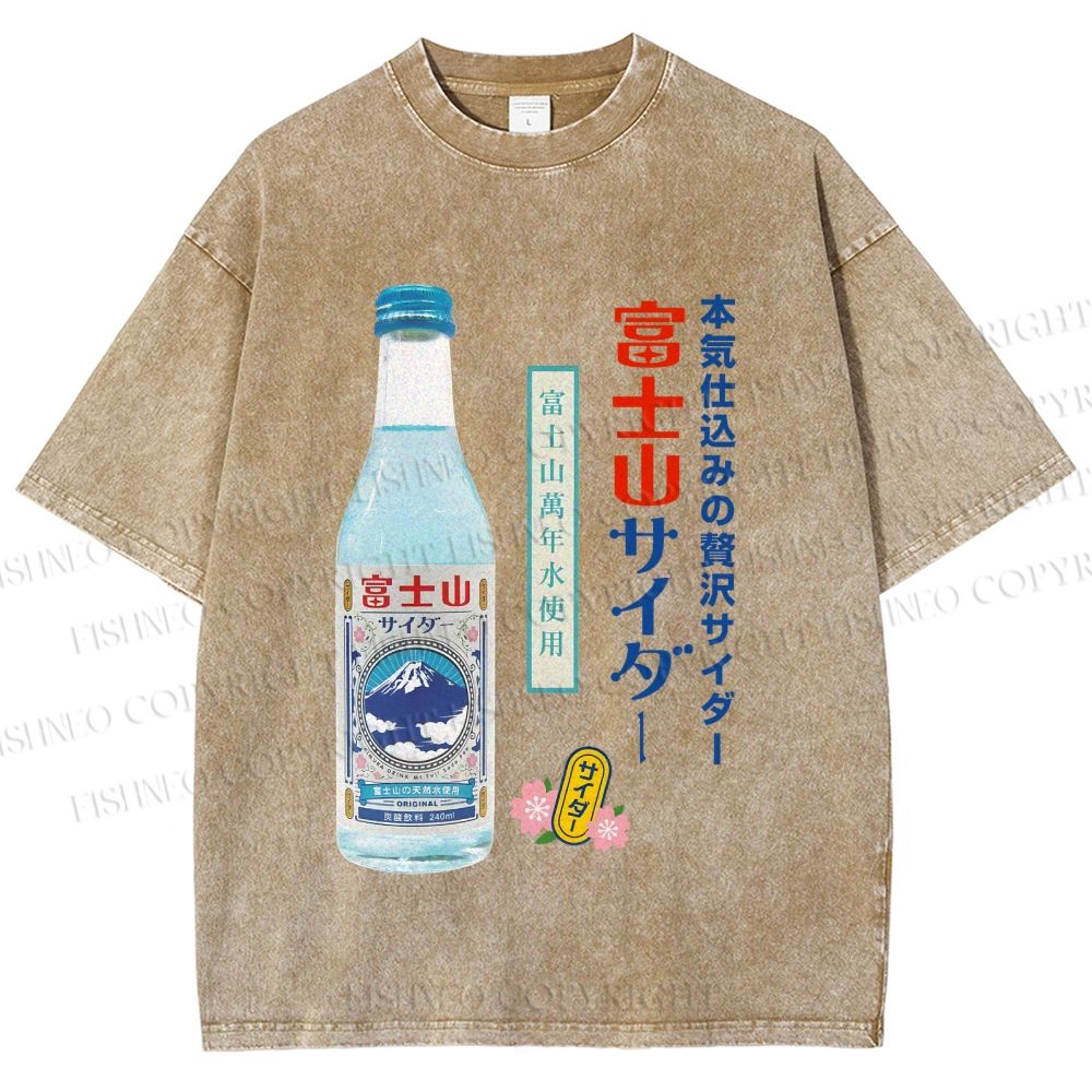 Unisex Japanese Mount Fuji Drink Printed Washed Tee