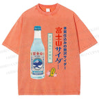 Unisex Japanese Mount Fuji Drink Printed Washed Tee