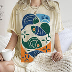 Unisex Vintage Fish Printed Washed Tee