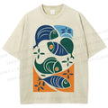 Unisex Vintage Fish Printed Washed Tee