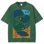 Unisex Vintage Fish Printed Washed Tee