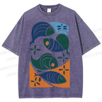 Unisex Vintage Fish Printed Washed Tee