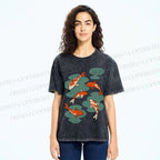 Unisex Vintage Koi Fish Printed Washed Tee