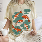 Unisex Vintage Koi Fish Printed Washed Tee