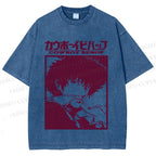 Unisex Japanese Cowboy Bebop Printed Washed Tee