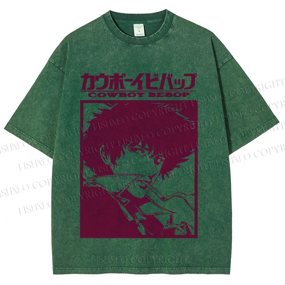 Unisex Japanese Cowboy Bebop Printed Washed Tee